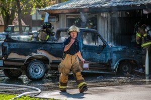 Oskaloosa Fire Captain Tim Nance works his last official fire April 30th in the 300 block of North E St. Oskaloosa.