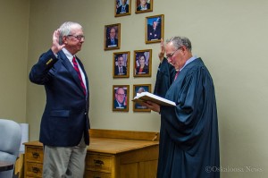 Jim Blomgren is sworn in as Mahaska County's newest county attorney. He took office on Monday after being sworn in by Judge Randy DeGeest.