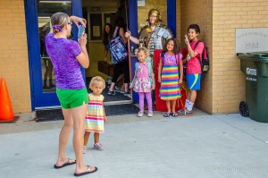 Oskaloosa Christian School Principal Robert Stouffer welcomes students and parents tot he first day of class.