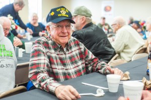 Dr. Sidney Smith served with the U.S. Navy in WWII enjoys breakfast at the Oskaloosa Hy-Vee Store on Wednesday.