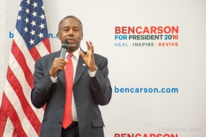 Ben Carson speaks to a full house at Central College in Pella, Iowa