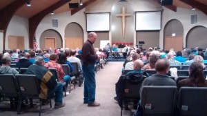Views from the Fellowship Bible Church Activity Building as caucus-goers cast their secret ballots. 