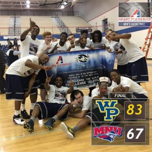 William Penn Mens Basketball celebrates winning the conference tournament. (submitted image)