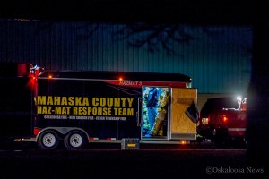 Mahaska County HazMat worked with law enforcement Wednesday to help contain an unknown substance sent in a package to local business Mahaska.