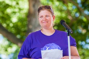 Amie Breuklander gave a heart-filled speech shortly after 10am to open the 2016 Mahaska County Relay for Life. Breuklander is a cancer survivor, having fought and overcome stage 3 non-hodgkin's lymphoma in 2012. Breuklander underwent 6 months of chemo, “because my God has no bounds, I’m standing here 3 years cancer free”.