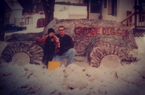 Tyler Menninga and his father after building a snow Grave Digger. "Who would've thought that 17 odd years later I would be driving that truck! Gotta thank pops for planting that Motorsports seed in me!"