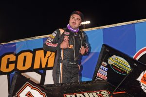 David Gravel celebrates his win on night #2 at the Knoxville Nationals (Paul Arch Photo)