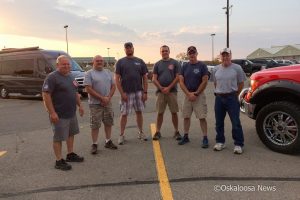 Six local firefighters from New Sharon, Gladbrook, and Oskaloosa loaded up and prepared for the 22 hour drive to Rockport, Texas. From left to right: Steve Gerard, Ron Wyatt, Matt Koester, Josh Crouse, Mark Neff, Tim Nance.