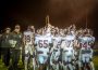 The Oskaloosa Indians are presented with the 2017 State Football Trophy. (photo by Wendy Van Roekel)