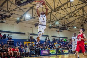 Terrell Thompson elevates against Nebraska Christian on November 14th.