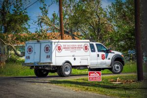 This Salvation Army truck looks for victims of Hurricane Harvey in Rockport Texas, September 2017.