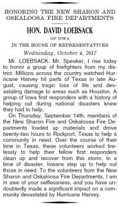 New Sharon and Oskaloosa Fire Departments honored in the Congressional Record.