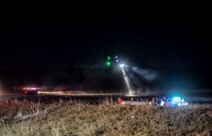 A medical helicopter landed at the scene of a roll-over accident Saturday night.