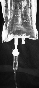 Ubiquitous intravenous bag of saline solution. (photo by Shannon Ward)
