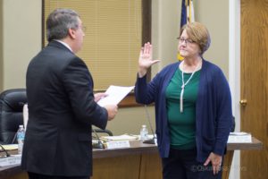Diane Ottosson is sworn in on Tuesday to the Oskaloosa City Council by Mayor Dave Krutzfeldt