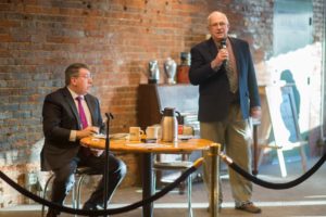 Oskaloosa Mayor Dave Krutzfeldt (left) and Mahaska County Supervisor Willie Van Weelden (right) represented local government during the January 13th edition of Eggs and Issues.