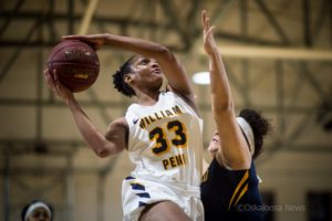 William Penn's Vashti Nwagbaraocha heads to the hoop for 2 of her 19 points against Graceland on Saturday.