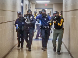 Law enforcement and Oskaloosa school staff trained for an active shooter situation on Monday. (Mahaska County EMA photo)