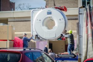 Workers moved a new Siemens MRI scanner into MHP this week.