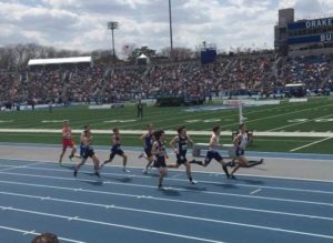 Carter Huyser competed in the 109th Drake Relays in the 800. After coming in seeded 13th, Carter ran a very good and tactical race, avoiding getting boxed in and also navigated through a two runner crash at the 600 mark to run to 7th place in a time of 1:59.46.  (submitted photo)