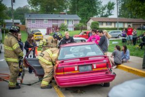 Emergency personnel and high school students put on a mock accident every year to warn of impaired driving.
