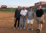 New Oskaloosa Softball First Pitch - Monday, May 21, 2018: (left to right) Ryan Parker, Rich Pierson, Jay Hars, and Russ Reiter.