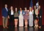 Sisters of the Lambda Delta Nu Sorority accepted the Governor's Volunteer Award on August 1, 2018 at the Ottumwa Bridge View Center. (From left to right: Lt. Gov. Adam Gregg, LDN President-Sofie Lund, Alexis Guimaraes, Lorena Reyes, Amber Ovel, Megan Rhoads, WPU Alumna ('04), LBN Sister and Greek Council Member-Holly Brink, and Governor Kim Reynolds.)