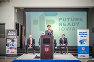 Iowa Governor Kim Reynolds speaks to students, staff, and employers at the Ottumwa Job Corp this past week.
