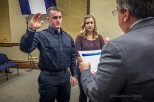 Logan Nord was sworn in as Oskaloosa's newest police officer during Monday's city council meeting.
