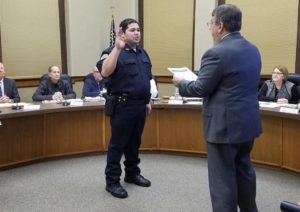 Nathan Johnson was sworn in Monday night as Oskaloosa's newest police officer. (Oskaloosa Police Department Photo)