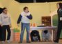 Jewel thieves Ethan Goetz and Charles Hixenbaugh (under table) hide from police Ronnie Reed and Sherri Baxter, as busser Ginger Snap (Dixie Albertson) talks with them. The scene is from the Fremont Lions Community Theatre production of “Million Dollar Meatballs.” (submitted photo)