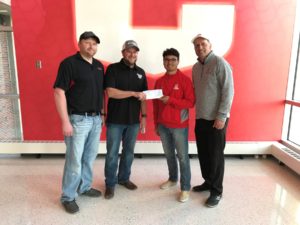 The Central College men’s golf team turned a squad fund-raiser into a charitable opportunity with a gift to the Pella Fire Department last week.  Mendoza and coach Mel Blasi presented a $1,000 check to Mike Branderhorst and Justin Trenkamp of the Pella Fire Department. 