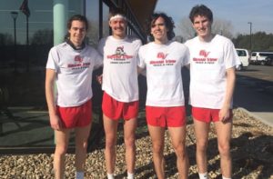 National Champions in the 4x800 meter relay for Grand View University. Isaiah Wittrock, Ben Huftalin, Carter Huyser, and  Talon Munger. (Photo by Justin Munger)