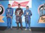 Eric Bridger (Pro), Justin Henderson (410), and Cory Eliason (360) celebrate their wins at Knoxville Raceway Saturday (Ken's Racing Pix)