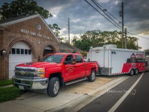 New Sharon Fire parked out in front of West End Hose Co. No. 3 in Biloxi, Mississippi loading supplies to take into Louisiana.