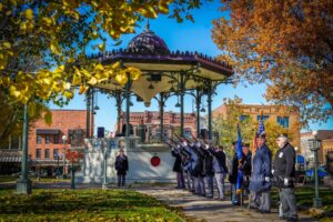 Members of the Oskaloosa Honor Guard perform a 21-gun salute on Thursday in honor of Veterans Day.