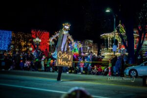 Uplifting Puppet Company's Brant Bollman was the creator of the "Paper Boy" puppet debuted at the lighted parade Saturday night.