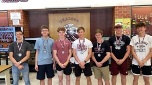 Award winners in the attached photo are(L-R): Oliver Smith- Most Outstanding Freshman (co-winner) DaMarion Winchel- Most Improved Riley Humphrey- Outstanding Jumper Patrick DeRonde- Team MVP, Golden Indian '22 Aden Scott- Coaches Award Lukas Toubekis- Most Outstanding Freshman (co-winner) Waylon Bolibaugh- Relay Award