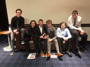 Members of the Oskaloosa Video Production crew after receiving their 2022 Upper Midwest Student Production Award.