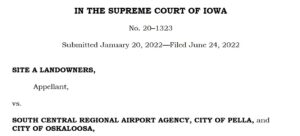 Iowa Supreme Court Ruling over regional airport agreement.