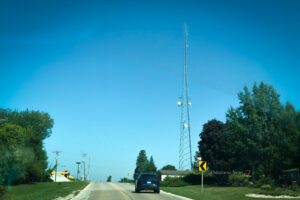 A new radio communications tower near Beacon, Iowa.