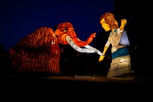 Giant puppets lit up the night at William Penn University this past week.