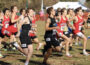 North Mahaska’s cross country team battled with 150 runners for a chance for a medal at the state cross country meet. In red from left, Ben Yang, Lane Harmon, Nate Sampson, Brayden Veiseth and Asher DeBoef head out in the opening moments of the race.