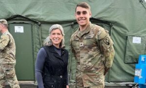 Oskaloosa Police Officer and Iowa Army National Guard member was greeted by Senator Joni Ernst. (Oskaloosa Police Department)