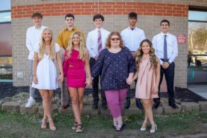 The Oskaloosa Prom Court announced on Friday. Promenade is on April 15th in the large gym at OHS beginning at 5:30 pm. Prom itself will be hosted at Debbie's Celebration Barn with the theme "Fly Me To The Moon." Back row, left to right, is Waylon Bolibaugh, Ryan Jennings, Payton Snyder, Myles Strait, and Leandro Ficone. The front row from left to right is Lucy Roach, Presley Blommers, Delaney Crouse, and Mya Helm. Not pictured is Hailey Gunn.