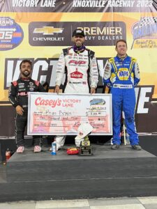 Brian Brown celebrates his WoO win Friday at Knoxville with 2nd place Rico Abreu (L) and Brad Sweet (R)