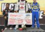 Brian Brown celebrates his WoO win Friday at Knoxville with 2nd place Rico Abreu (L) and Brad Sweet (R)