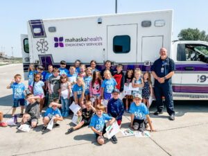Mike Lang, Emergency Services Director at Mahaska Health, recently visited the Oskaloosa YMCA’s Day Camp.