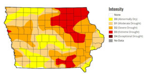 Extreme drought expanded significantly in northeast Iowa. (Courtesy of U.S. Drought Monitor)