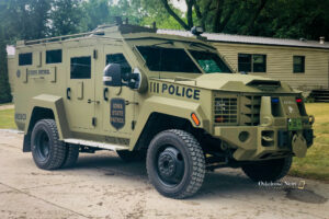 An Iowa State Patrol armored vehicle used during a situation at Spring Creek Village.